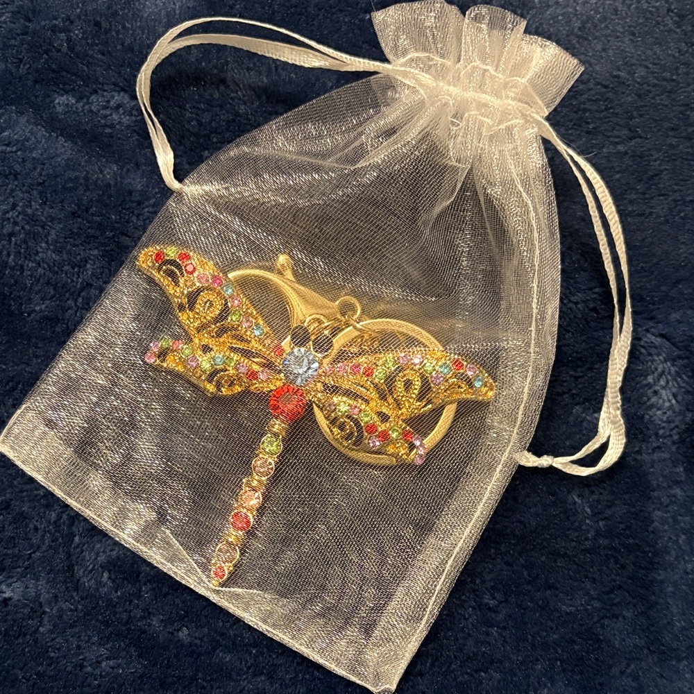 Gold Dragonfly Keychain with Multicolor Crystals - Picture 8 of 9